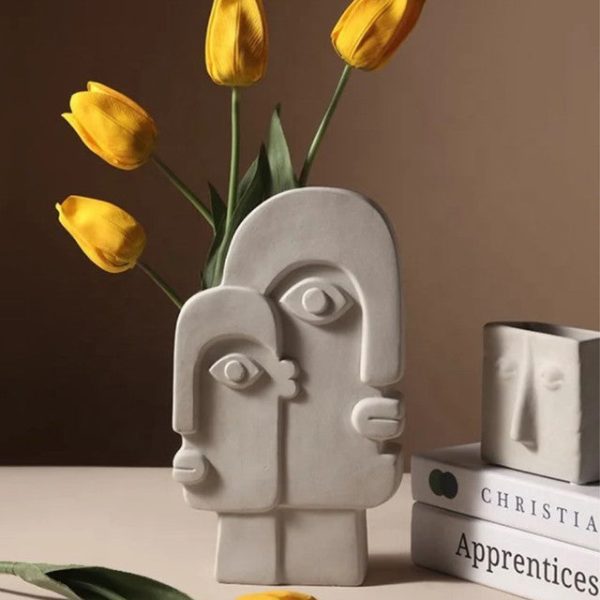 Double Face Abstract Ceramic Vase | 6 x 10 inches For Sale