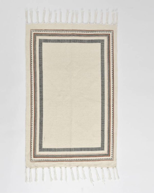 Square Bohemian Natural Tassel Cotton Rug | 35 x 24 inches Online Hot Sale