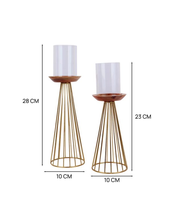 Durable Metal & Wood Candle Stand | Set Of 2 Sale