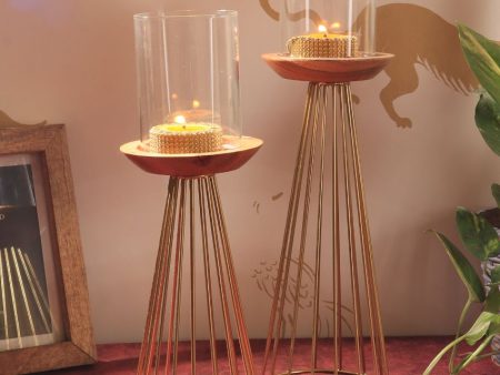 Durable Metal & Wood Candle Stand | Set Of 2 Sale