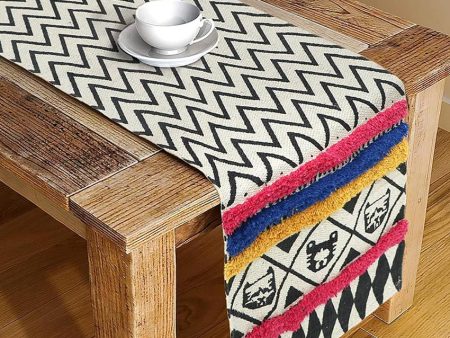 Hand Woven Striped Design Cotton Tufted Table Runner | 72 x 13 inches on Sale