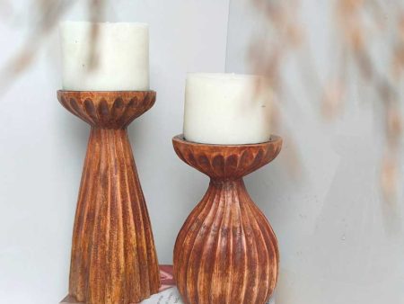 Radiant Wooden Candle Stands With Candles | Set of 2 Sale