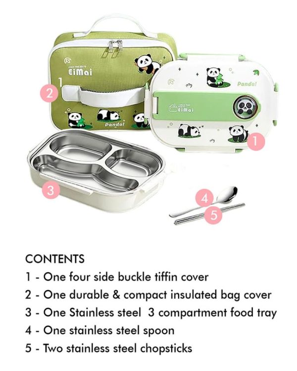 2D Panda Stainless Steel Lunch Box Set With Insulated Matching Lunch Bag For Kids & Adults | 1000 ml Online Hot Sale