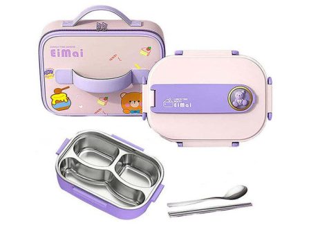 Purple Teddy Stainless Steel Lunch Box Set With Insulated Matching Lunch Bag For Kids & Adults | 1000 ml For Sale